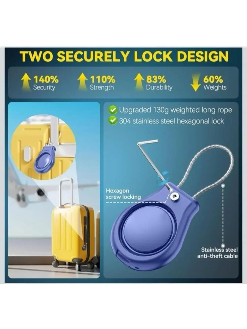 Waterproof AirTag Holder Anti-Theft Steel Cable Loop - Includes Allen Key Tool